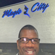 The author in front of Magic City, an Atlanta treasure.
